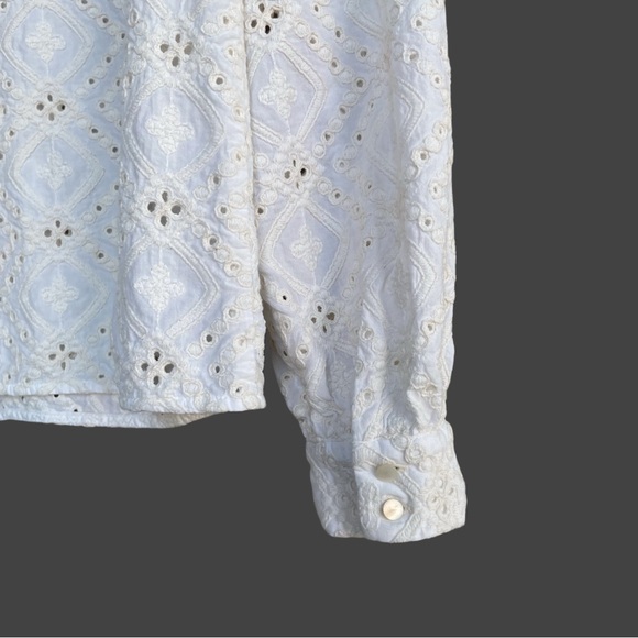 SEZANE White Ecru Floral Eyelet Embroidered Lace Cotton Scarlett Blouse Top - Picture 13 of 17